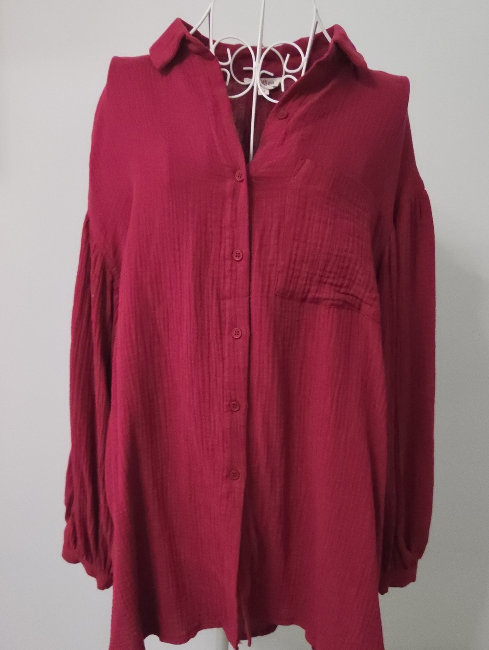 Button-Front Long Sleeve Shirt in Raspberry